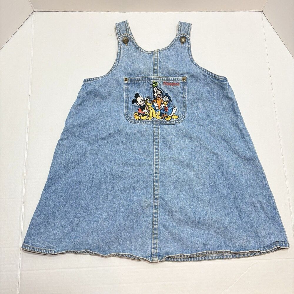 Vintage Mickey Inc Kids Disney Denim Overall Dress Jumper 4T Embroidered Goofy